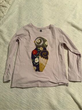 Tea Collection Lavender Long-Sleeve Tee with Colorful Floral Owl